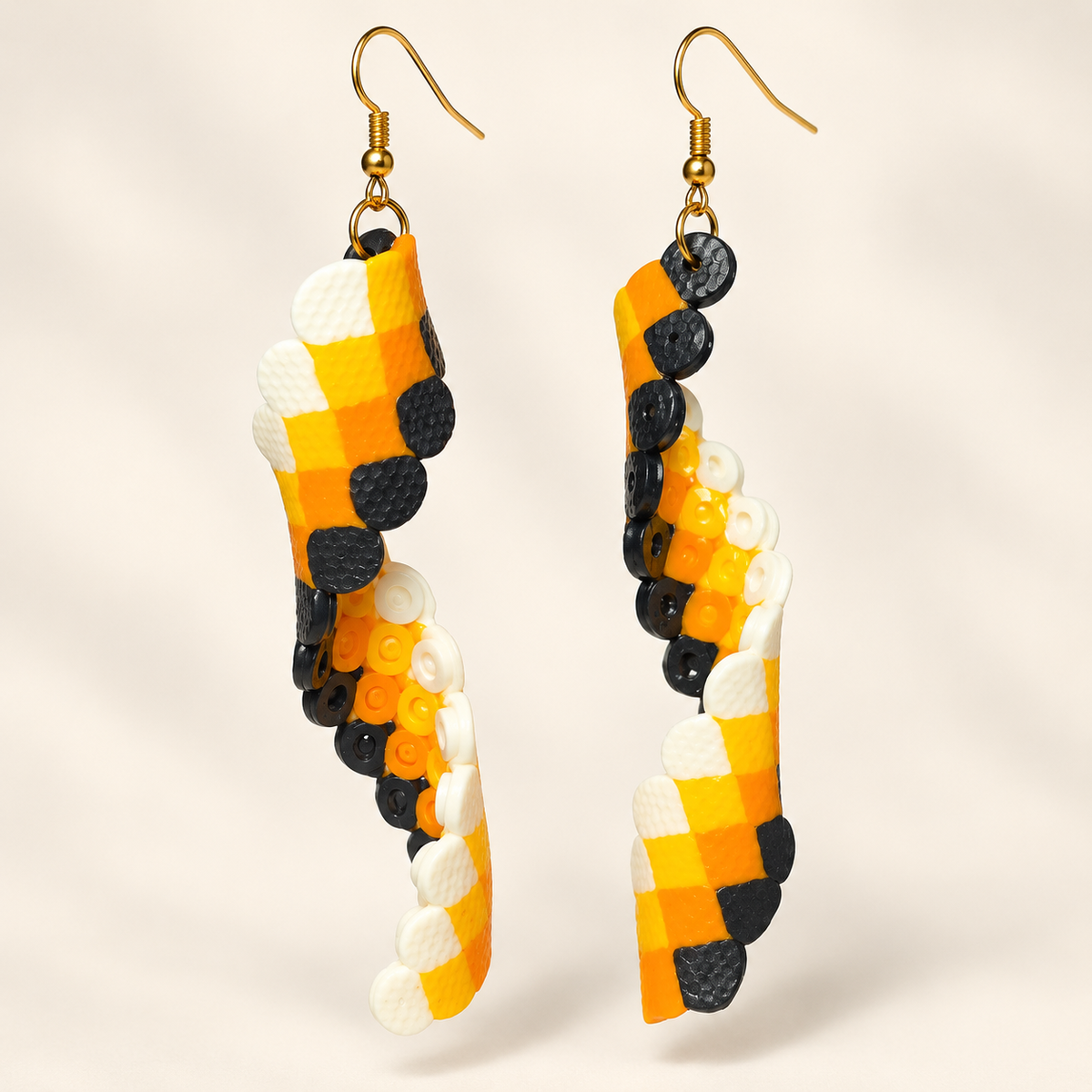 Orange and White Beaded Earrings