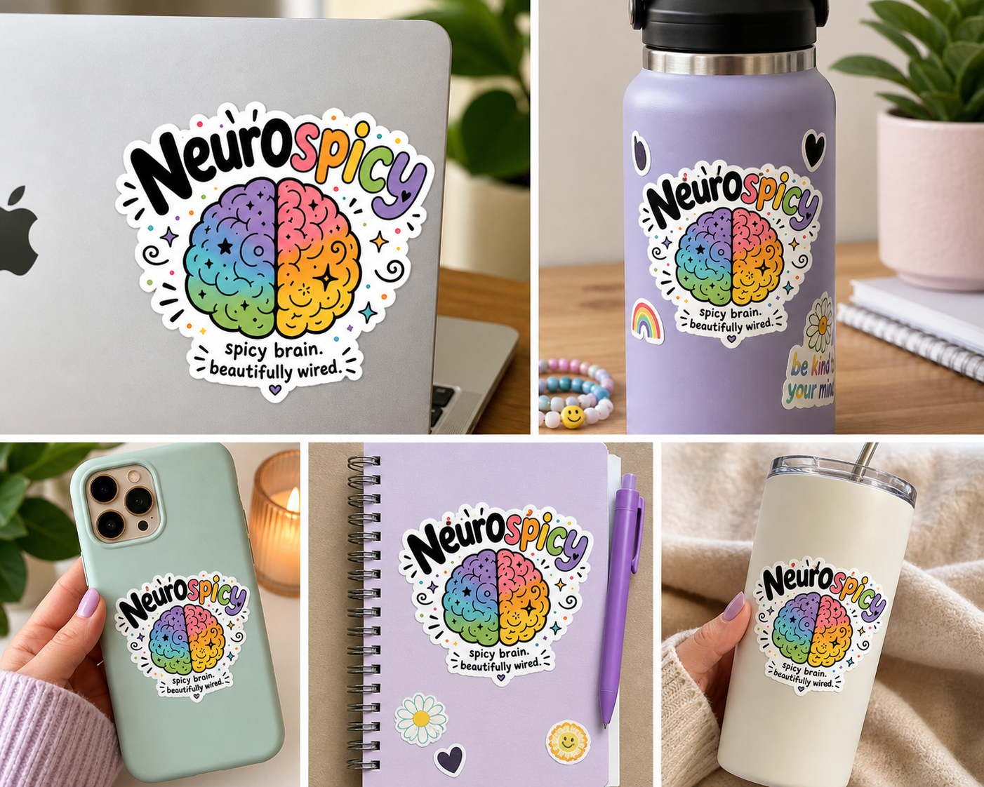 Neurospicy Rainbow Brain Sticker - Student Designed Sticker