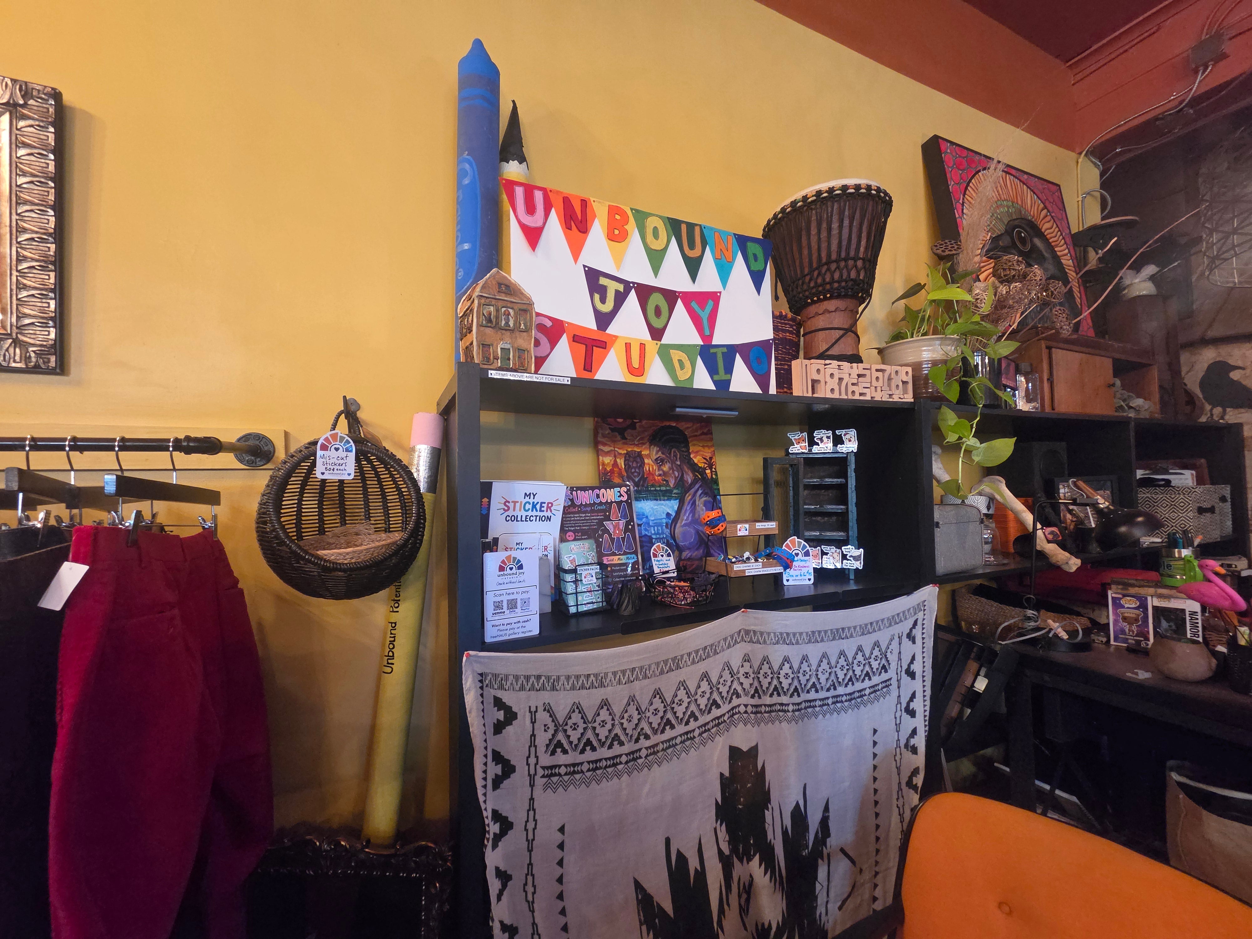 The Unbound Joy Studio corner inside treeHAUS gallery