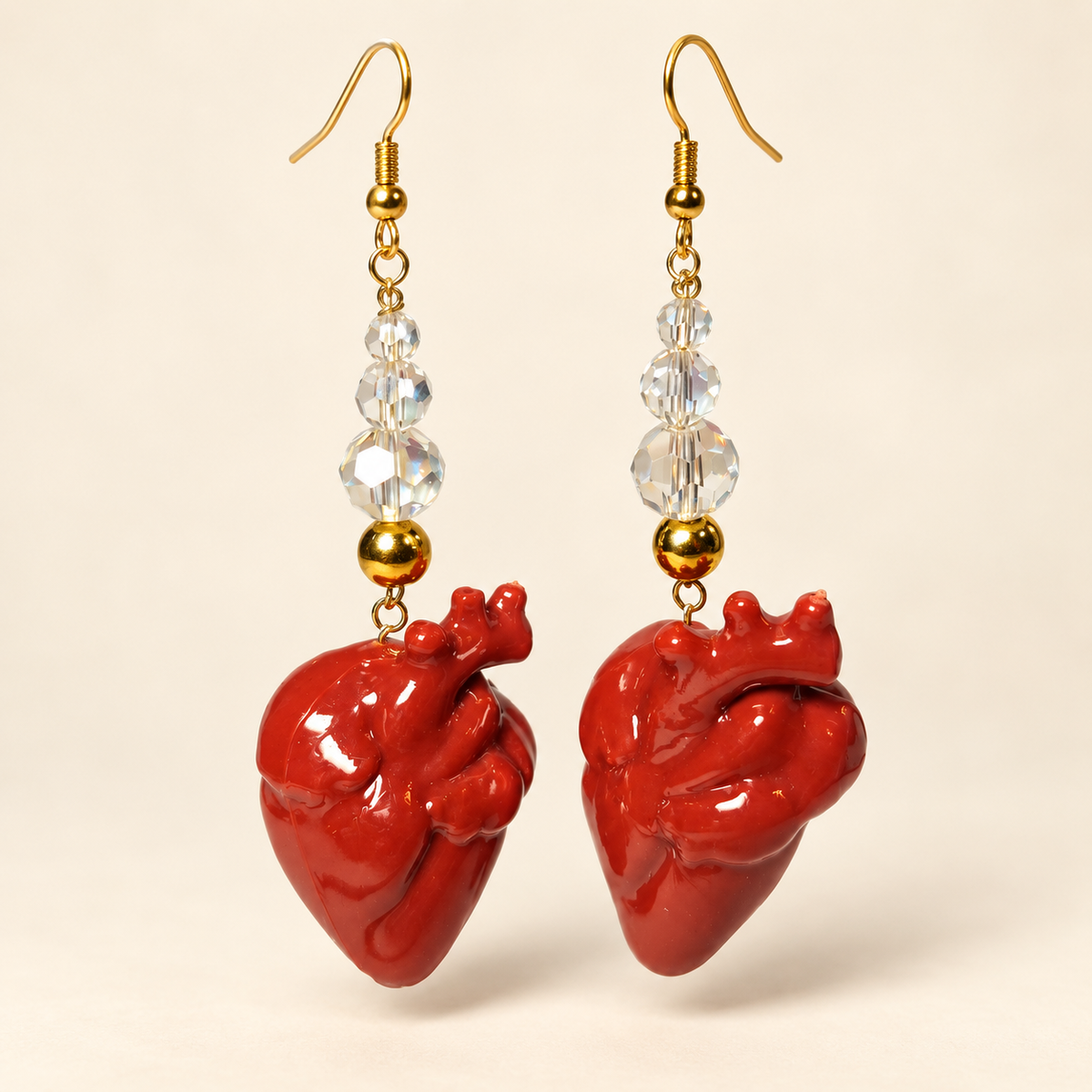 Red Anatomical Heart Earrings (Beaded)