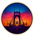 St. Johns Bridge Sunrise Round Sticker