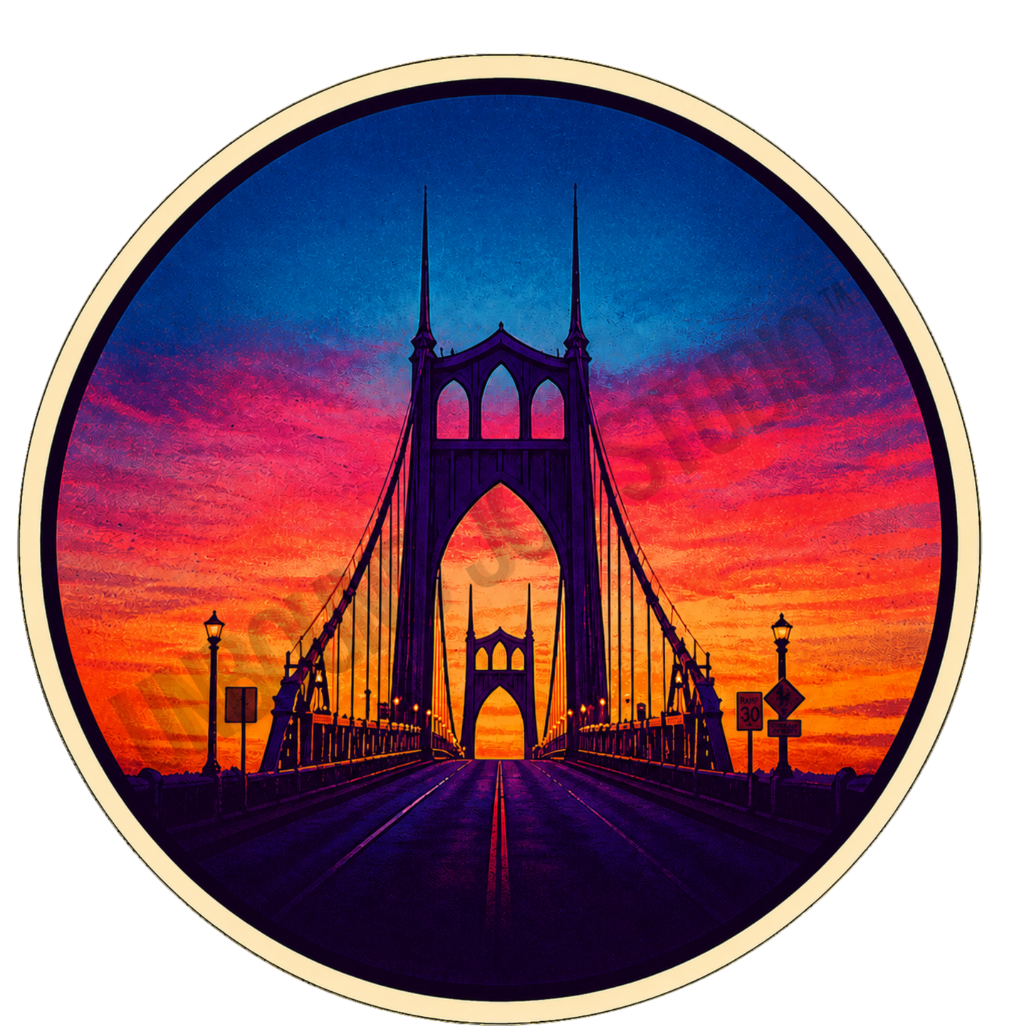 St. Johns Bridge Sunrise Round Sticker