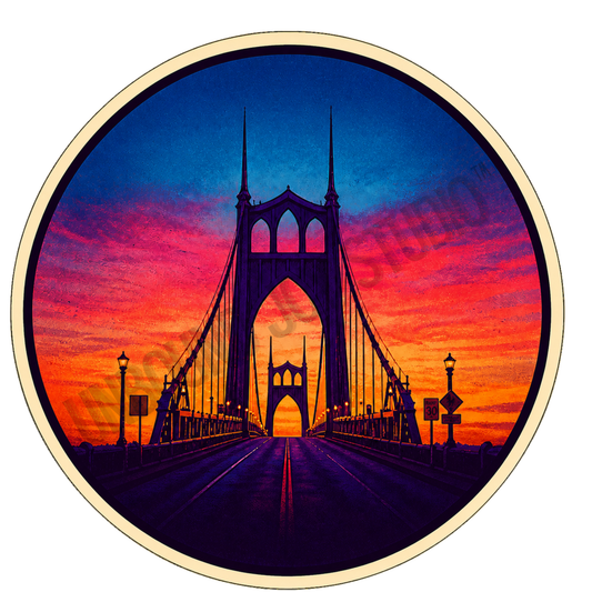 St. Johns Bridge Sunrise Round Sticker